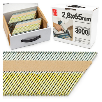 Hřebíky do hřebíkovačky 65mm 2,8x50 kroužkové  na papíře pozinkované 3000ks.