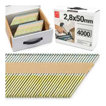 Hřebíky do hřebíkovačky 50mm 2,8x50 2'' kroužkové na papíře pozinkované 4000ks.