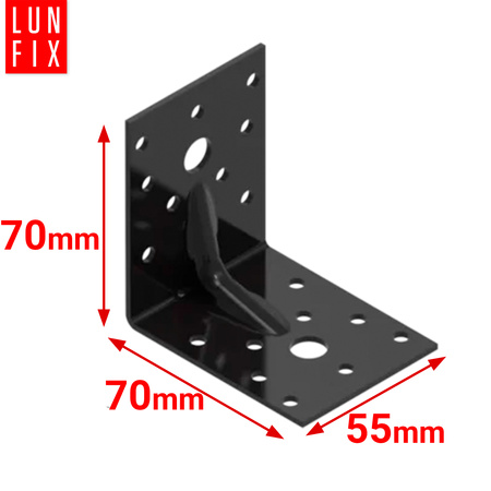 Úhelník s prolisem černý 70x70x55x2 1ks.