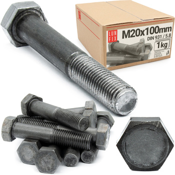 Metrický šroub M20x100 částečný závit DIN 931 třída 5.8 černý 1kg