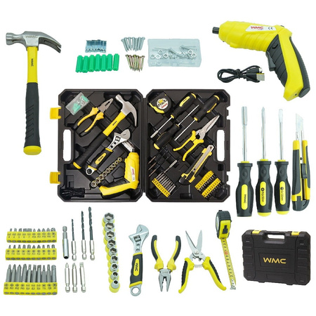 Sada domácích nástrojů AKU šroubovák USB vrtáky bity 110 kusů