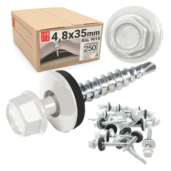 Samořezný vrut do plechu 4,8x35 bílý RAL 9010 250ks.
