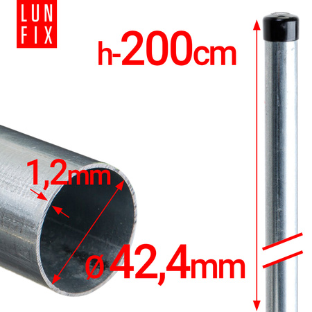 Plotový sloupek kulatý fi 42 tl. 1,2mm, pozinkovaný