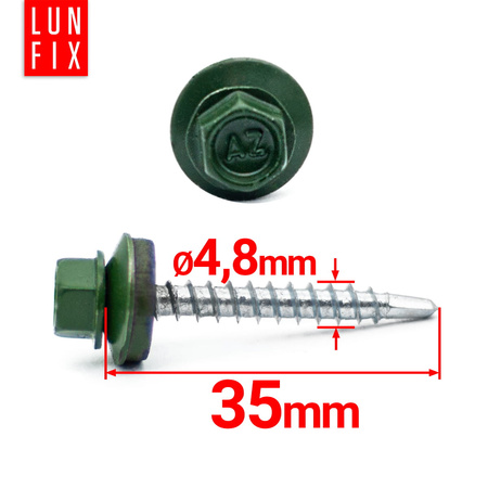 Samořezný vrut do plechu 4,8x35 zelený RAL 6020 250ks.