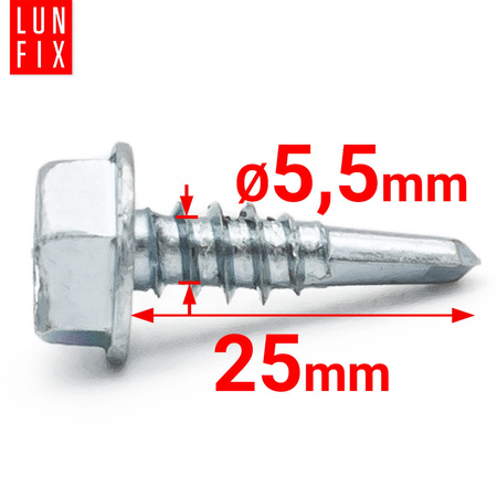 Samovrtný vrut 5,5x25 se šestihrannou hlavou DIN7504K pozinkovaný 100 ks.