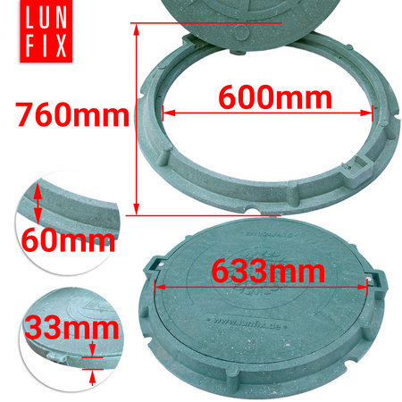 Poklop šachty, víko DN 600 mm, 60 cm, zelený A15 1,5 t