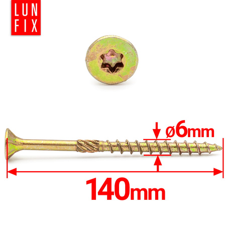 Tesařský vrut se zápustnou hlavou 6x140 100ks.