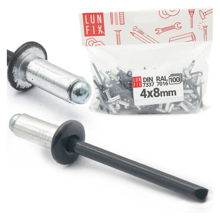 Nýt trhací 4x8mm hliník/ocel se zapuštěnou hlavou 100ks antracitový RAL7016