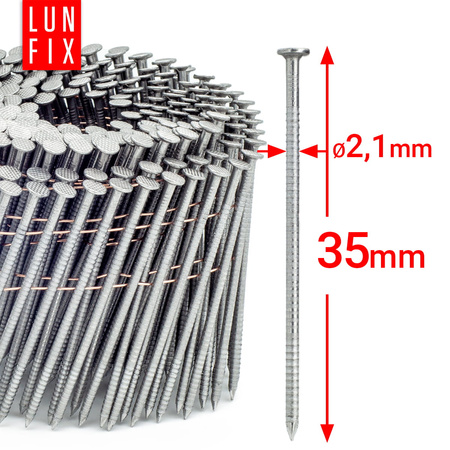 Hřebíky do bubnové hřebíkovačky 35mm 2,1x35 hřebíky kroužkové na drátu 14400ks.