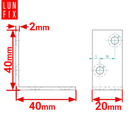 Černý montážní úhelník 40x40x20x2 1ks.