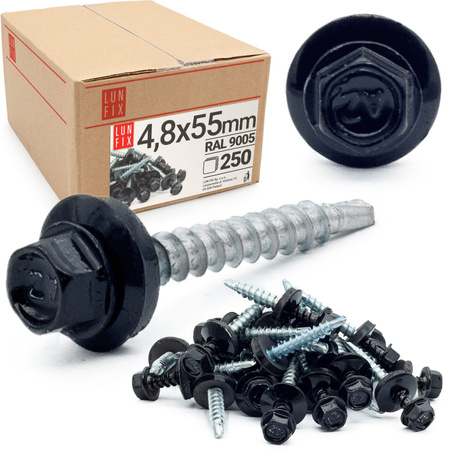 Samořezný vrut do plechu 4,8x55 černý RAL 9005 250ks.