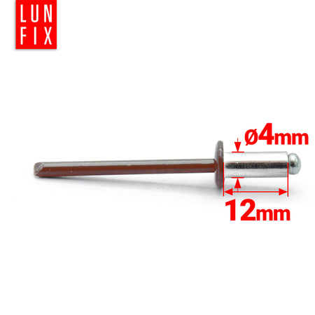 Nýt trhací 4x12mm hliník/ocel se zapuštěnou hlavou 100ks hnědý RAL8017
