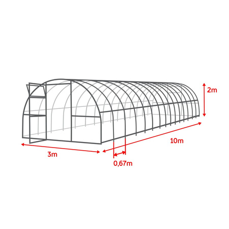 Polykarbonátový skleník 3x10m, profil 20x20mm, 3mm