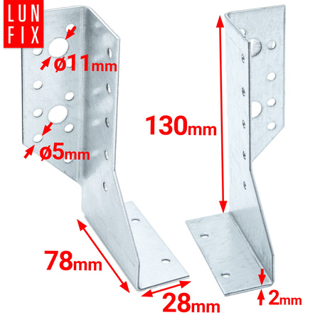 Závěs trámu 28x130 mm spojovací botka PRAVÁ + LEVÁ
