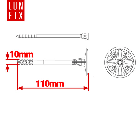 Talířová hmoždinka 110 mm s plastovým trnem 200ks.