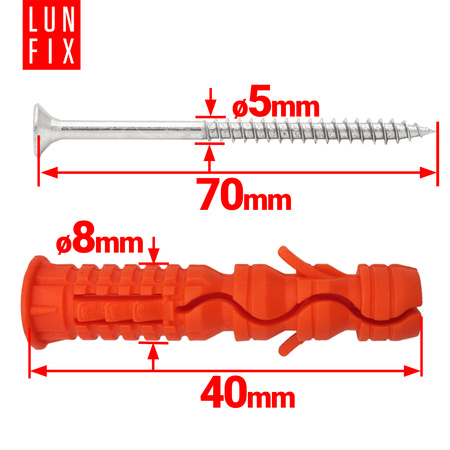 Hmoždinky rozpěrné 8x40 mm se šroubem se zapustnou hlavou 5x70 mm 100ks.