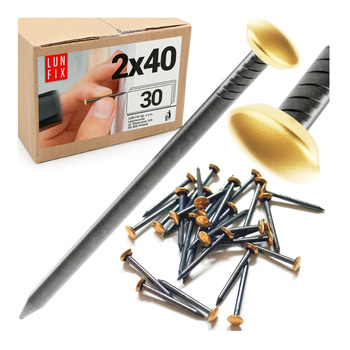 Ozdobné hřebíky na obrázky 2×40 mm zlatá široká hlavička 30 ks