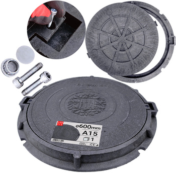 Poklop šachty, víko DN 600 mm, 60 cm, černý A15 1,5 t