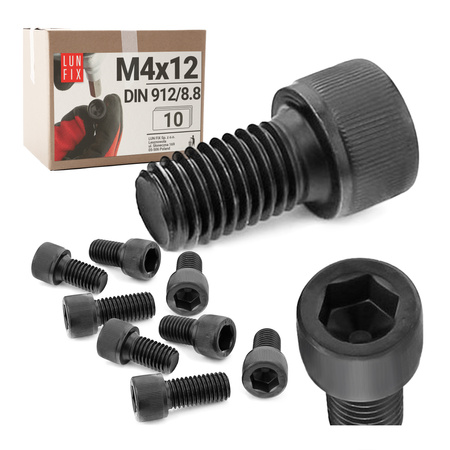 Imbusový šroub M4 12mm černý pozink DIN 912 třída 8.8 10 ks.
