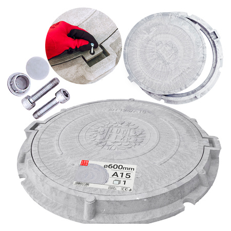 Poklop šachty,víko, DN 600 mm, 60 cm, šedý A15 1,5 t