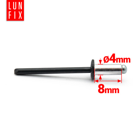 Nýt trhací 4x8mm hliník/ocel se zapuštěnou hlavou 100ks černý RAL9005