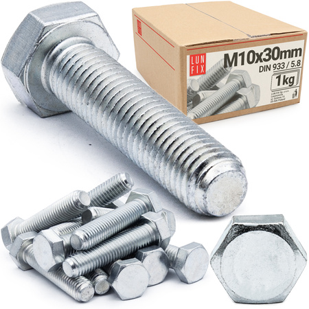Metrický šroub M10x30 pozinkovaný DIN 933 třída 5.8 1kg