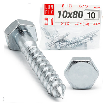 Vrut do dřeva M10x80 s šestihrannou hlavou DIN 571 pozinkovaný 10ks.