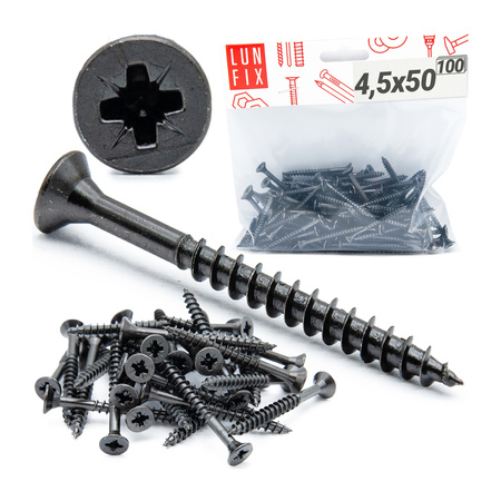 Vrut se zápustnou do dřeva 4,5x50 černý pozink 100ks.