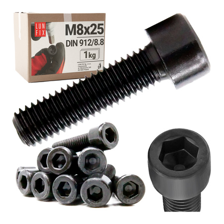 Imbusový šroub M8 25mm černý pozink DIN 912 třída 8.8 1 kg.