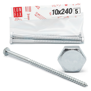 Vrut do dřeva M10x240 s šestihrannou hlavou DIN 571 pozinkovaný 5ks.