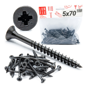 Vrut se zápustnou do dřeva 5x70 černý pozink 100ks.