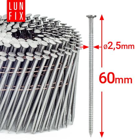 Hřebíky do bubnové hřebíkovačky 60mm 2,5x60 2,5'' hřebíky kroužkové na drátu 7200ks.