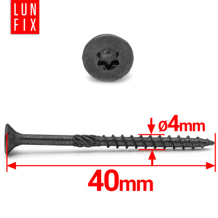 Tesařské černé šrouby 4x40 se zapustnou hlavou pozinkované 500ks