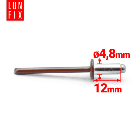 Nýt trhací 4,8x12mm hliník/ocel se zapuštěnou hlavou 100ks hnědý RAL8017