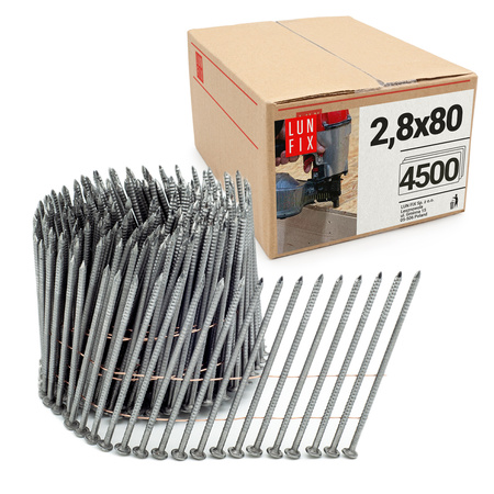 Hřebíky do bubnové hřebíkovačky 80mm 2,8x80 3'' hřebíky kroužkové na drátu 4500ks.