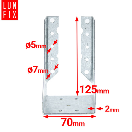 Závěs trámu 70x125x2 mm dělená botka