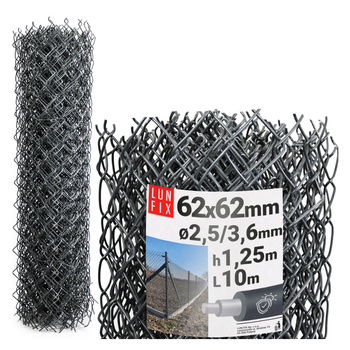 Antracitové pletivo 125cm 62x62 fi 2,5/3,8mm pozinkované poplastované role 10m