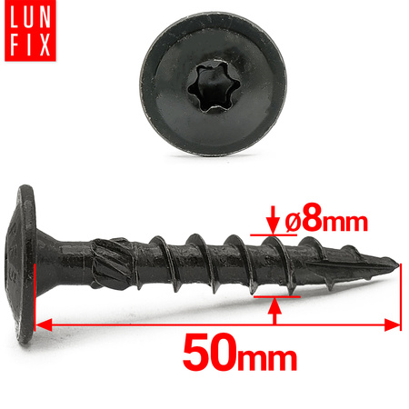 Talířový šroub 8x50 na kotevní patku černý 10ks.