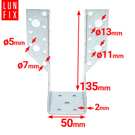 Závěs nosníku 50x135 mm spojovací konzola WB50