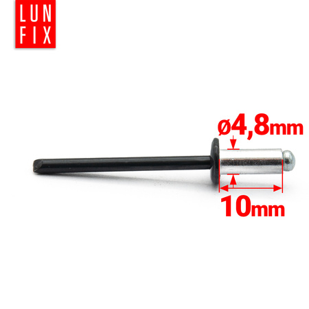 Nýt trhací 4,8x10mm hliník/ocel se zapuštěnou hlavou 100ks černý RAL9005
