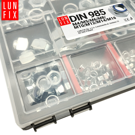Sada samojistných matic 172 skusů DIN 985 M4-M16