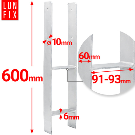 Ukotvení trámků typ H 90x600x6mm