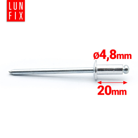 Nýt trhací 4,8x20mm hliník/ocel se zapuštěnou hlavou 1kg