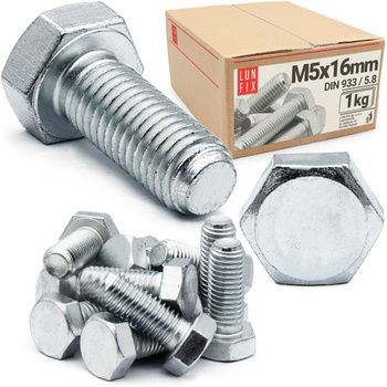 Metrický šroub M5x16 pozinkovaný DIN 933 třída 5.8 1kg