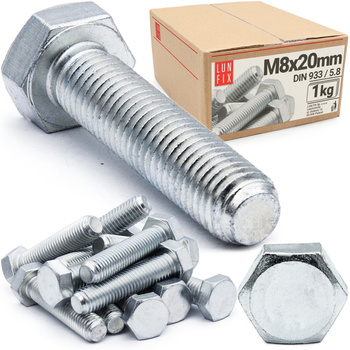 Metrický šroub M8x20 pozinkovaný DIN 933 třída 5.8 1kg