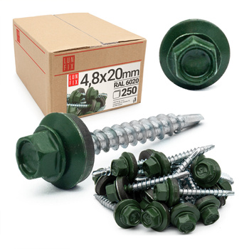 Samořezný vrut do plechu 4,8x20 zelený RAL 6020 250ks.