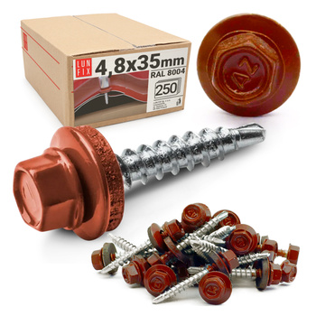 Samořezný vrut do plechu 4,8x35 cihlový RAL 8004 250ks.