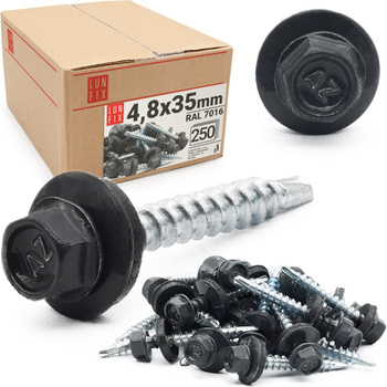 Samořezný vrut do plechu 4,8x35 antracitový RAL 7016 250ks.