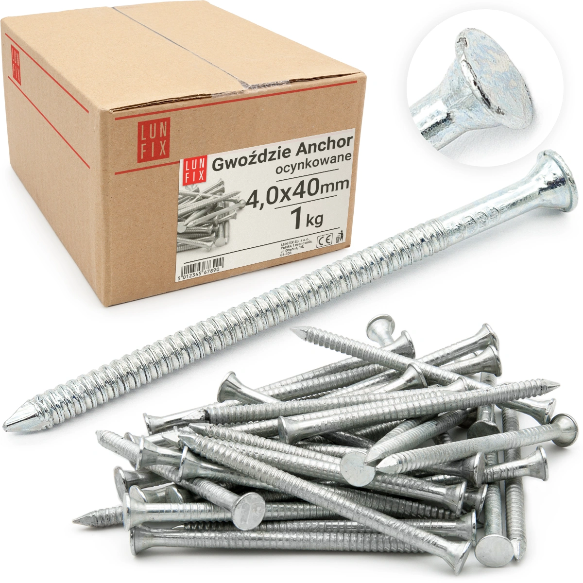 Pozinkované Anchor hřebíky 4x40 mm jako příklad spojovacích prvků
